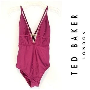 Ted Baker Crimson Red Deep Plunge One Piece Swimsuit